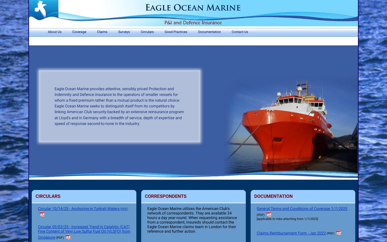 Screenshot of eagleoceanmarine.com