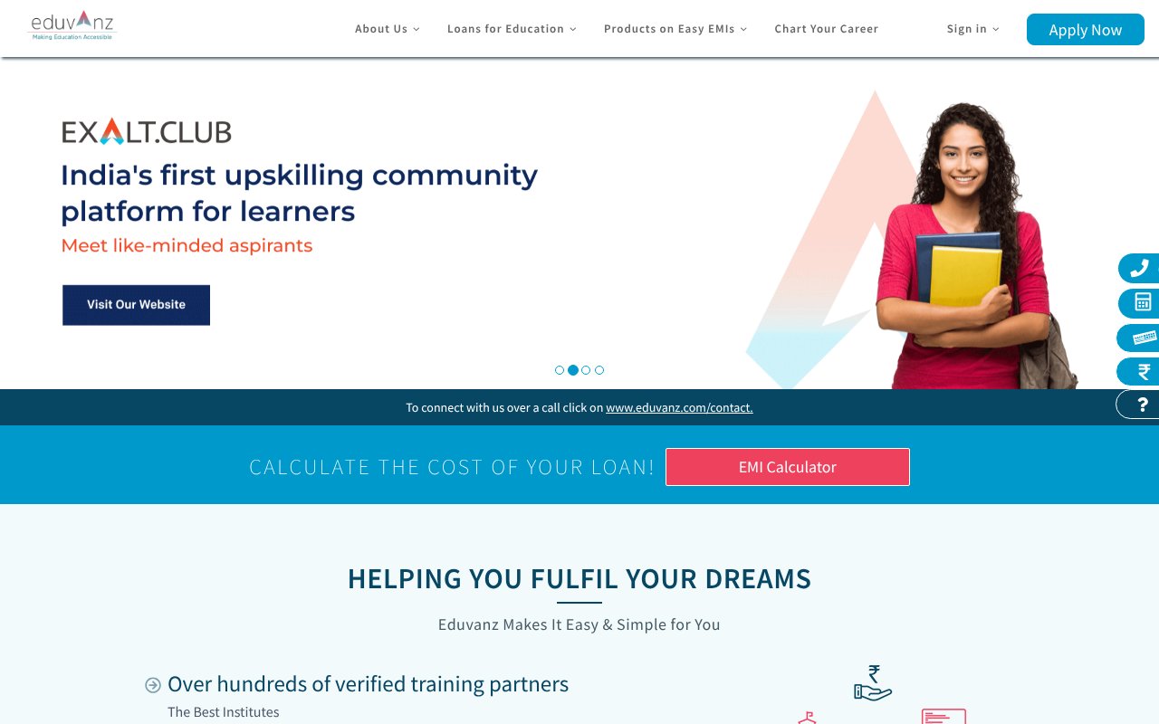 Screenshot of eduvanz.com