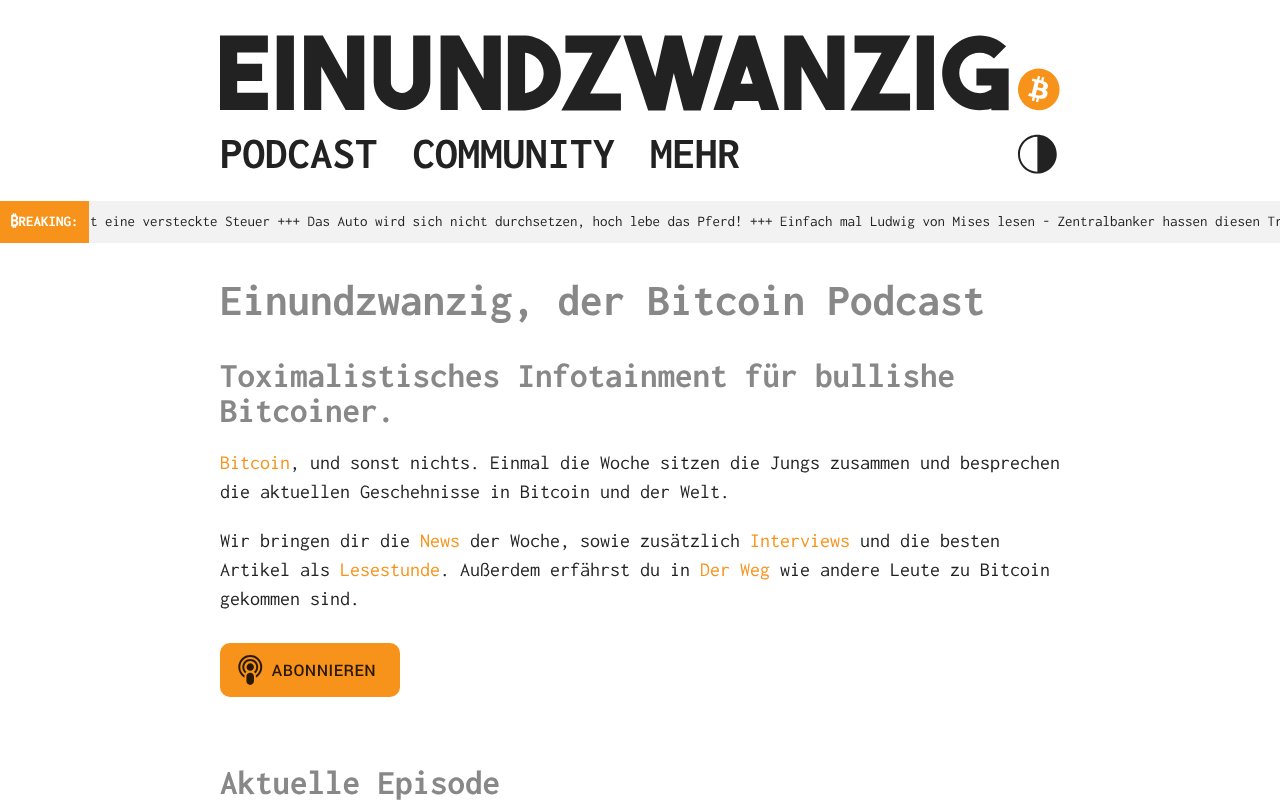 Screenshot of einundzwanzig.space