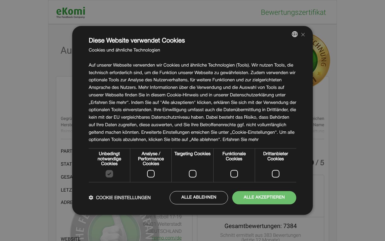 Screenshot of ekomi.de