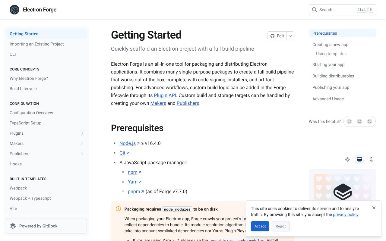 Screenshot of electronforge.io