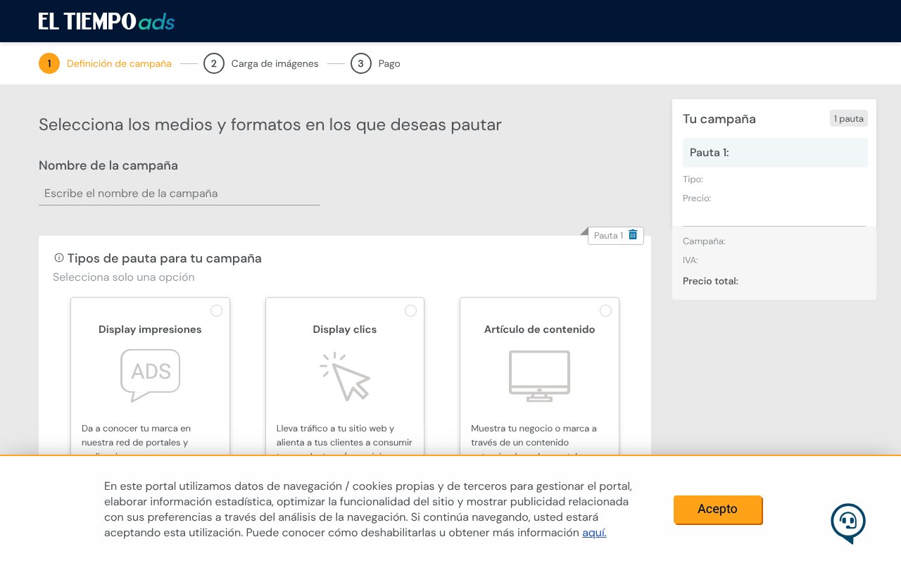 Screenshot of eltiempoads.com