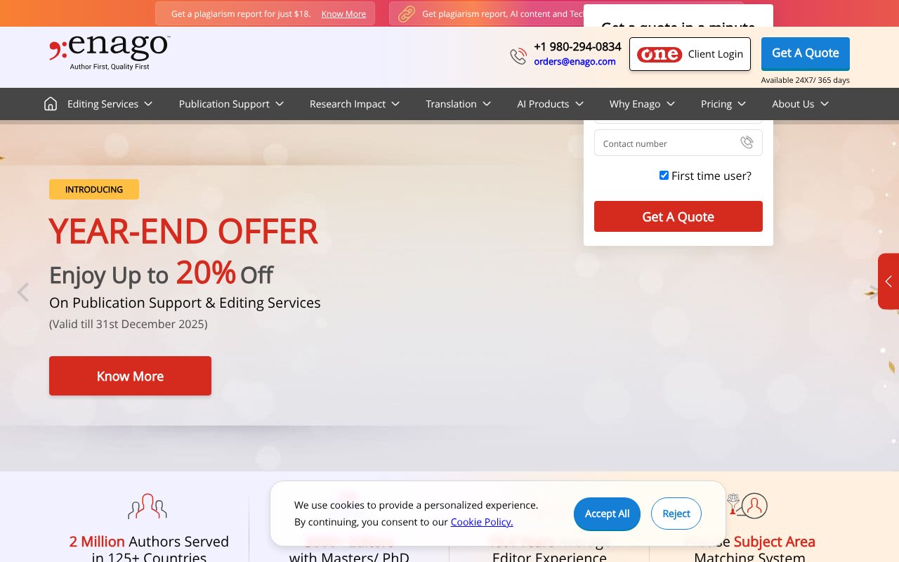 Screenshot of enago.com