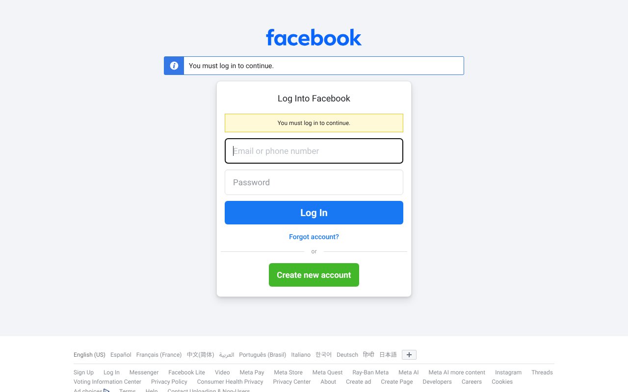 Screenshot of facebook.com