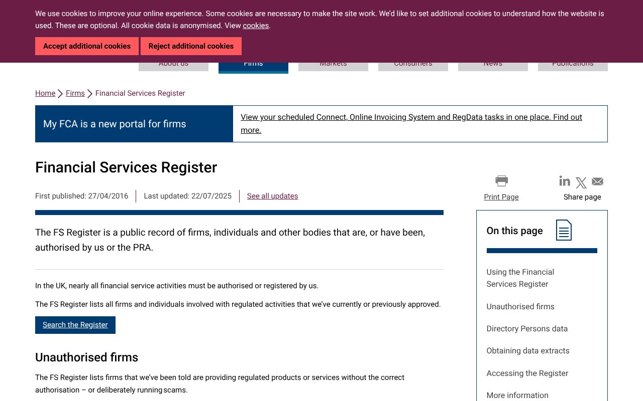 Screenshot of fca.org.uk