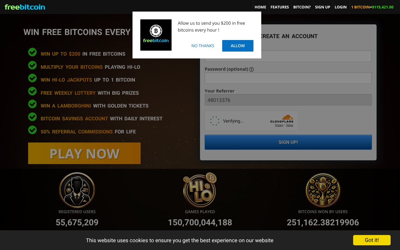 Screenshot of freebitco.in