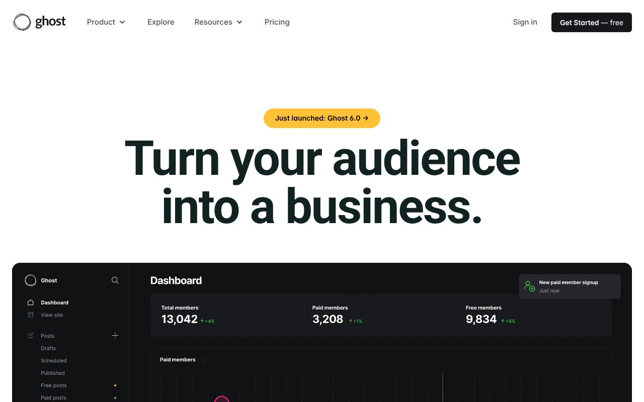 Screenshot of ghost.org