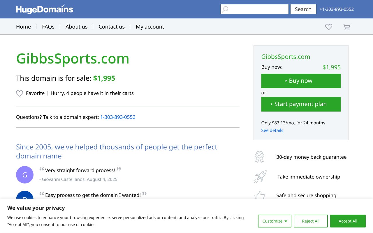 Screenshot of gibbssports.com