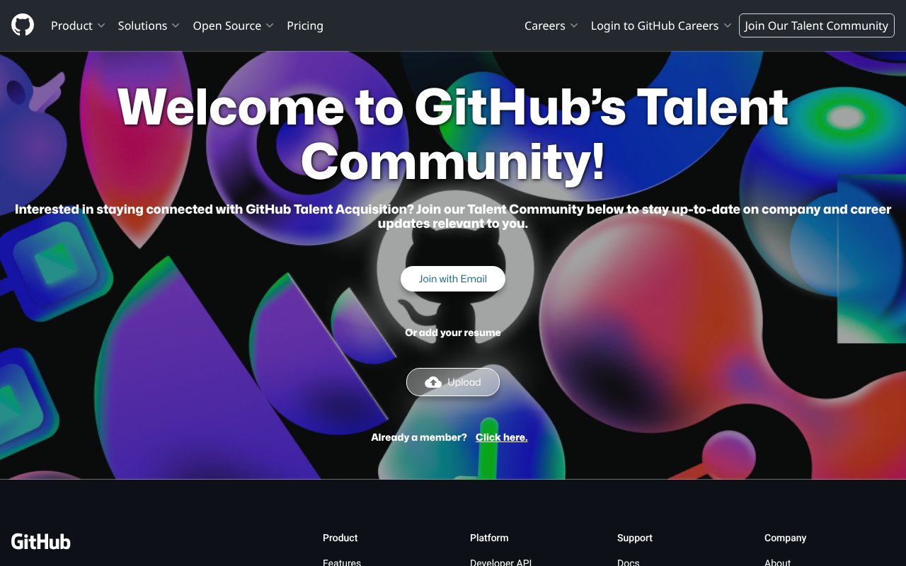 Screenshot of githubtalentcommunity.careers