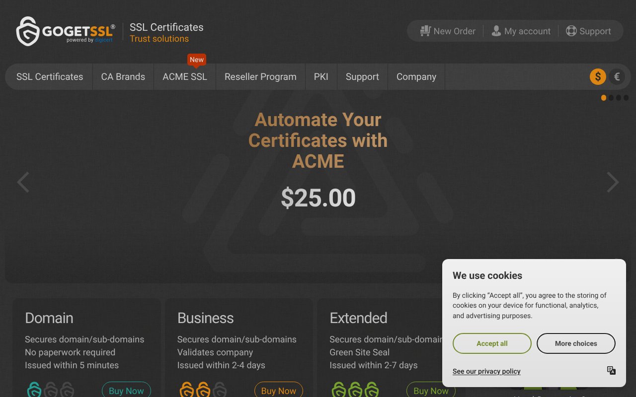 Screenshot of gogetssl.com