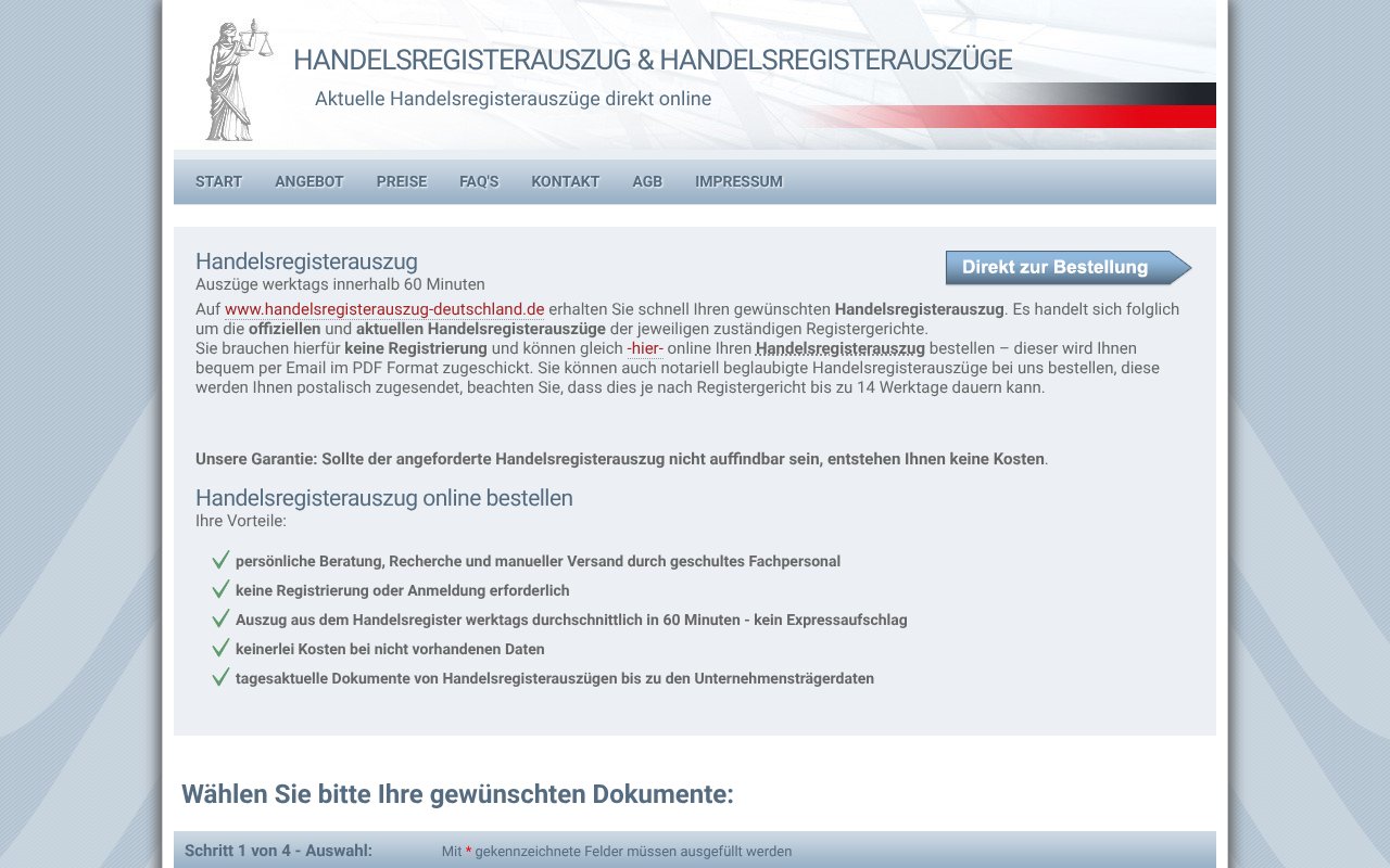 Screenshot of handelsregisterauszug-deutschland.de