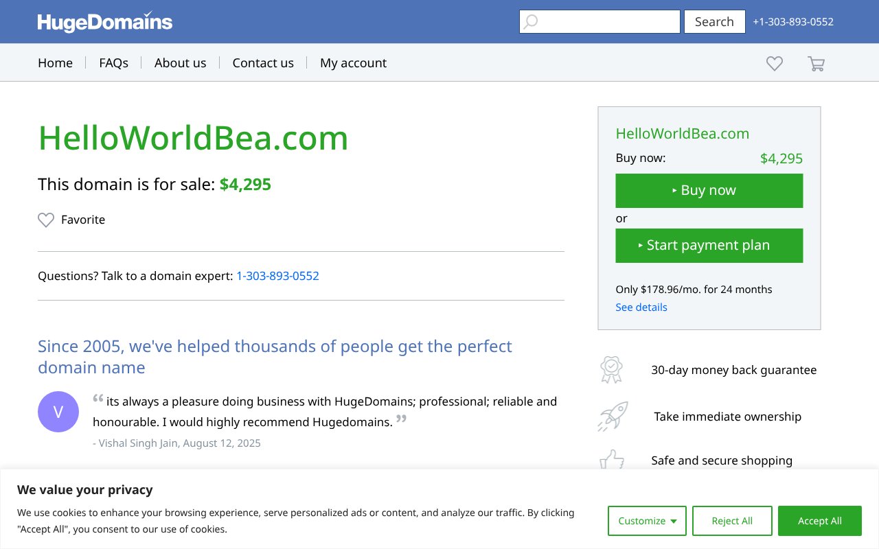 Screenshot of helloworldbea.com