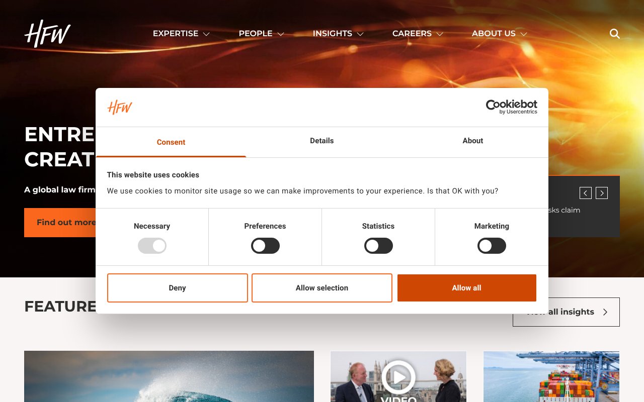 Screenshot of hfw.com