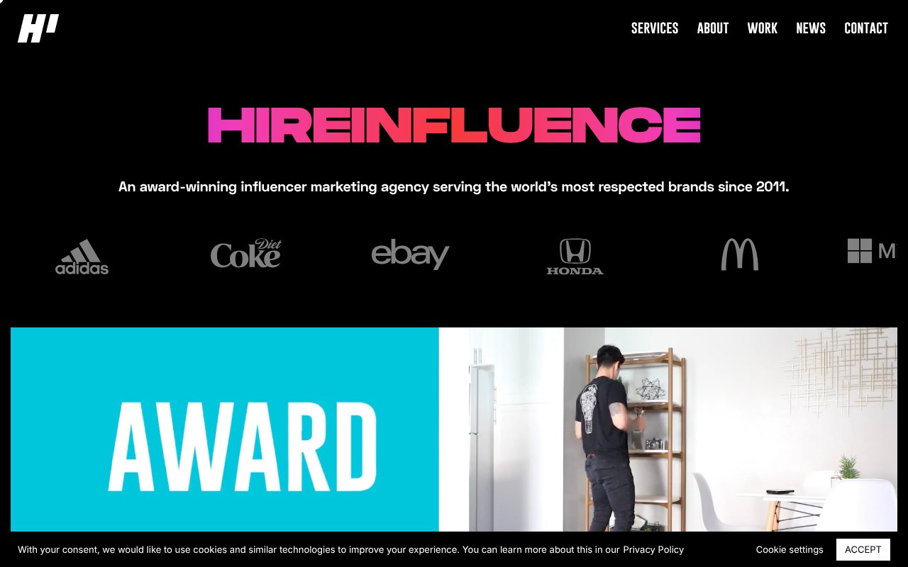 Screenshot of hireinfluence.com