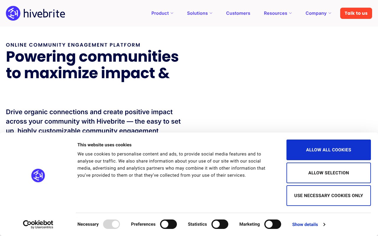 Screenshot of hivebrite.io