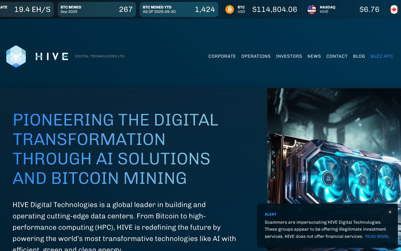 Screenshot of hivedigitaltechnologies.com