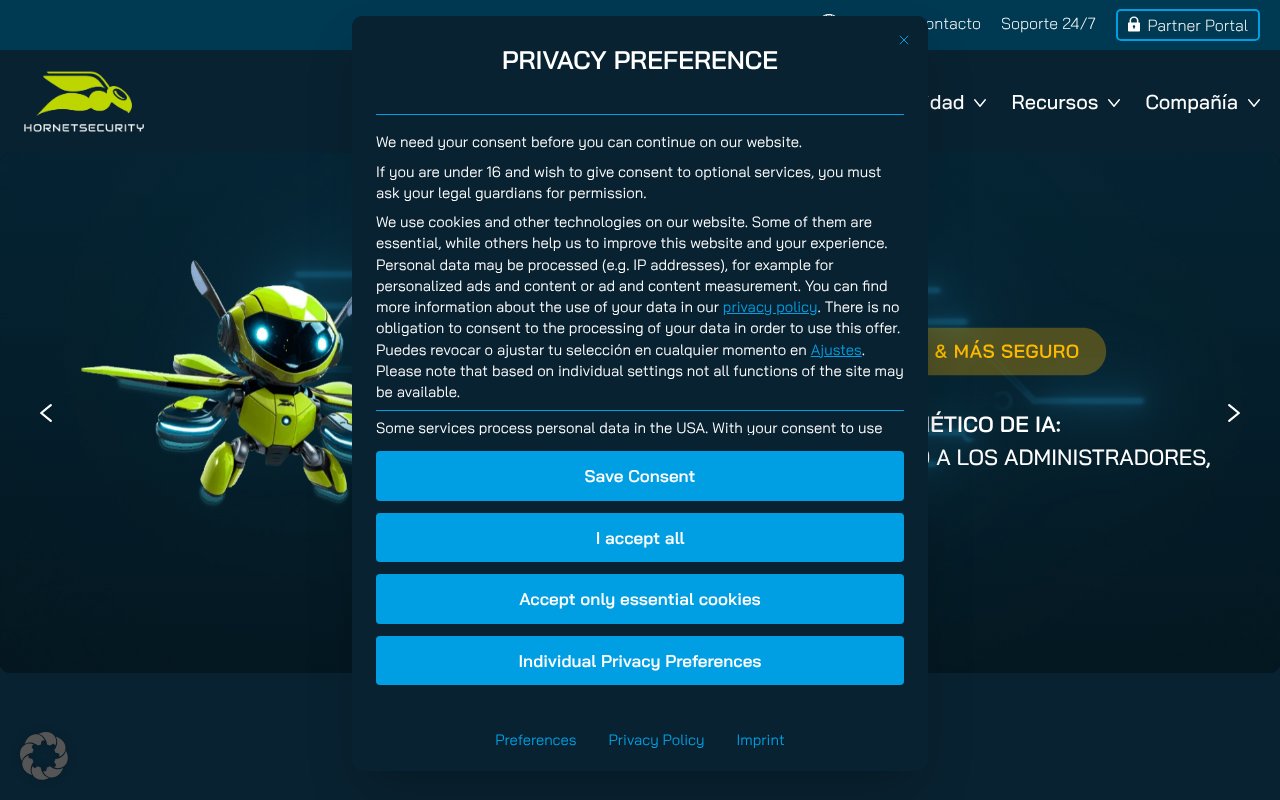 Screenshot of hornetsecurity.com