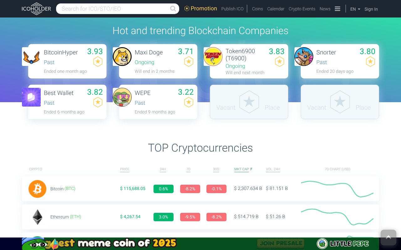 Screenshot of icoholder.com