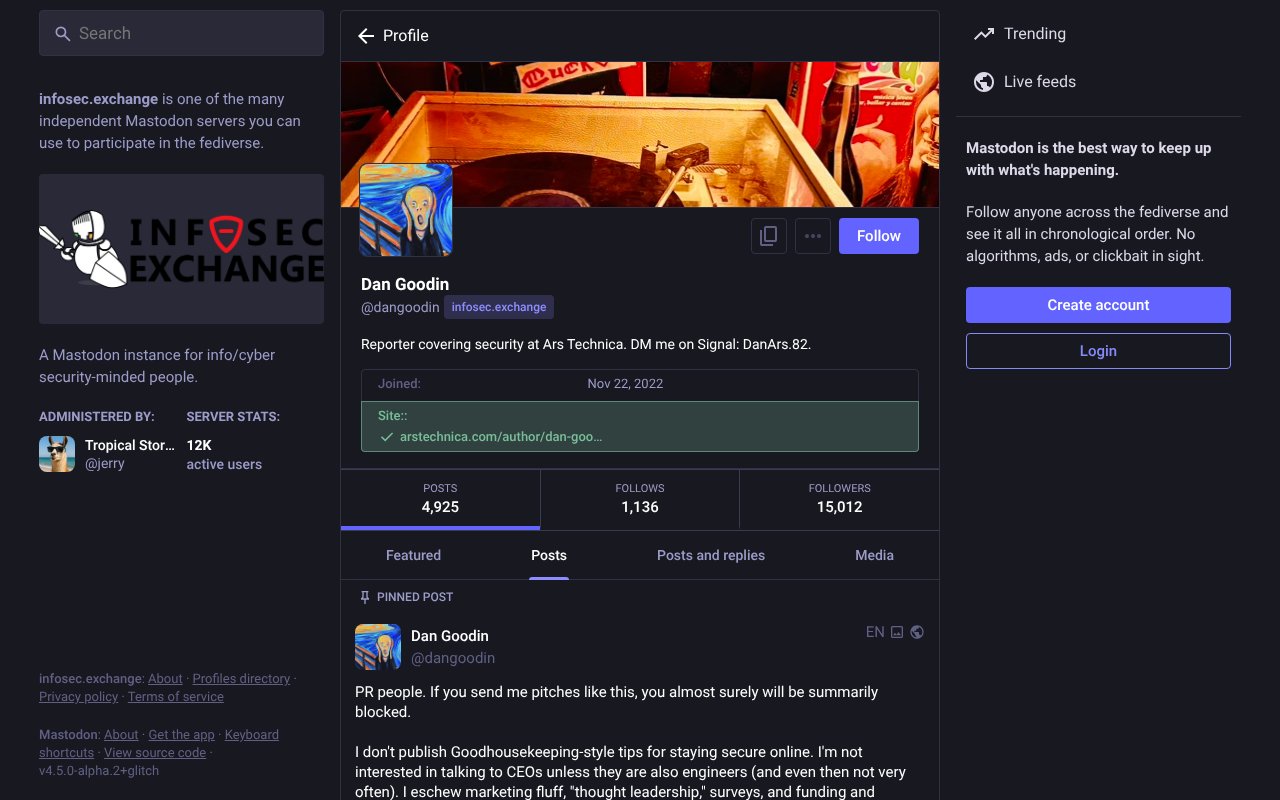 Screenshot of infosec.exchange