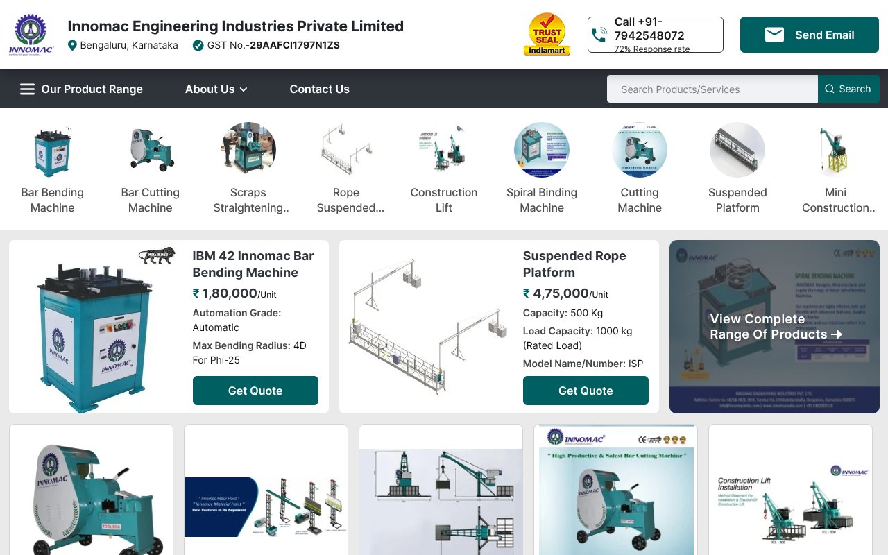 Screenshot of innomacindia.co.in