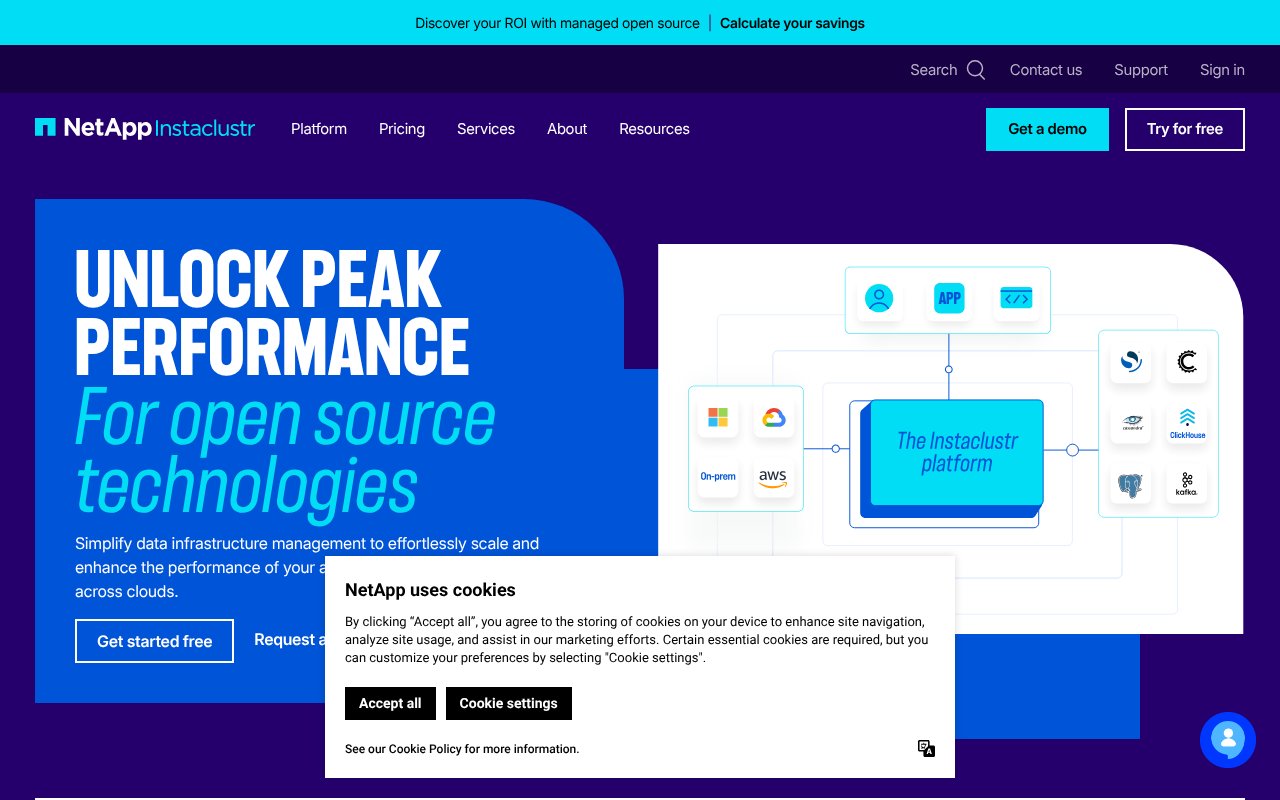 Screenshot of instaclustr.com