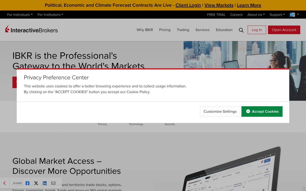 Screenshot of interactivebrokers.com