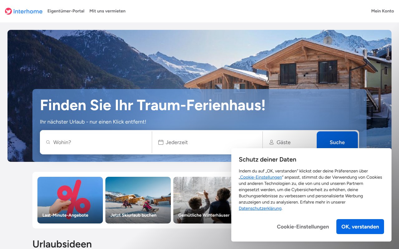 Screenshot of interhome.de