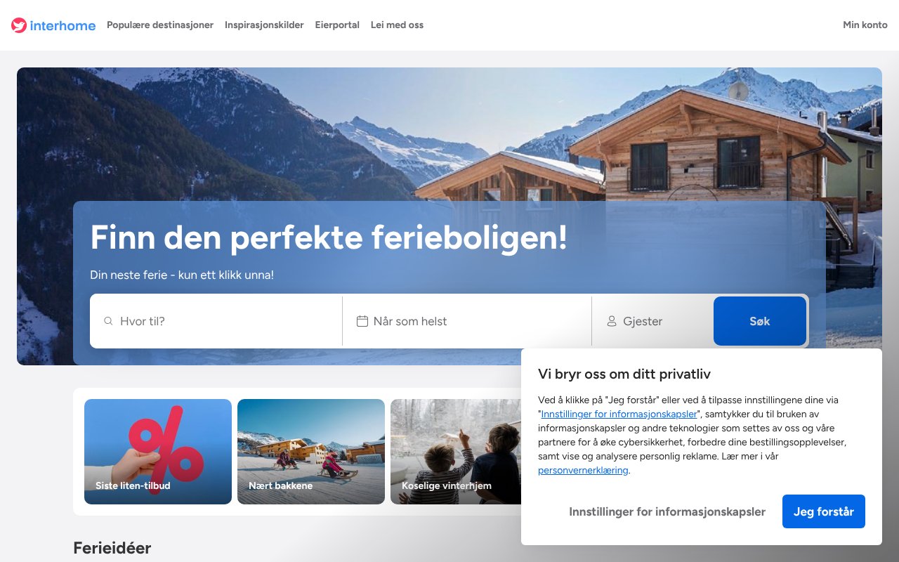 Screenshot of interhome.no
