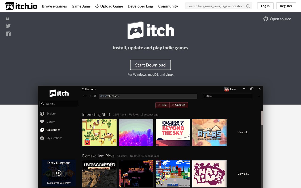 Screenshot of itch.io