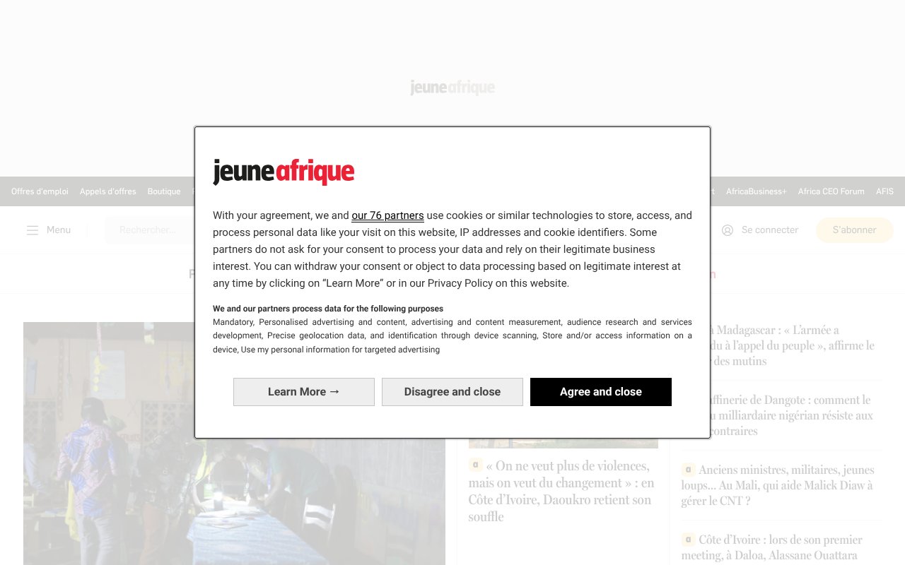 Screenshot of jeuneafrique.com