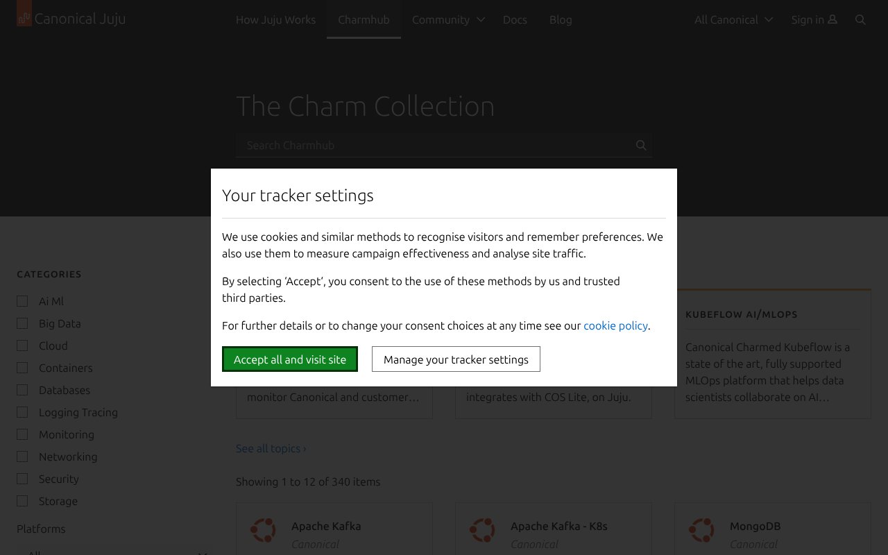 Screenshot of jujucharms.com