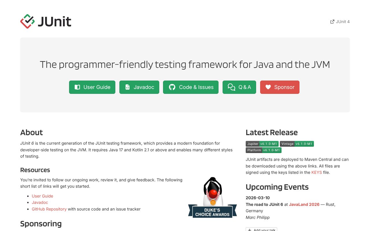 Screenshot of junit.org