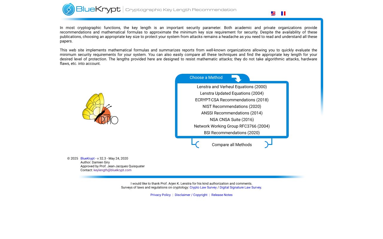 Screenshot of keylength.com