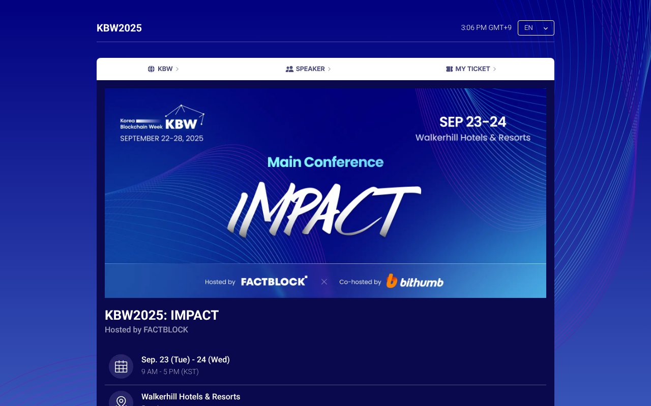 Screenshot of koreablockchainweek.com