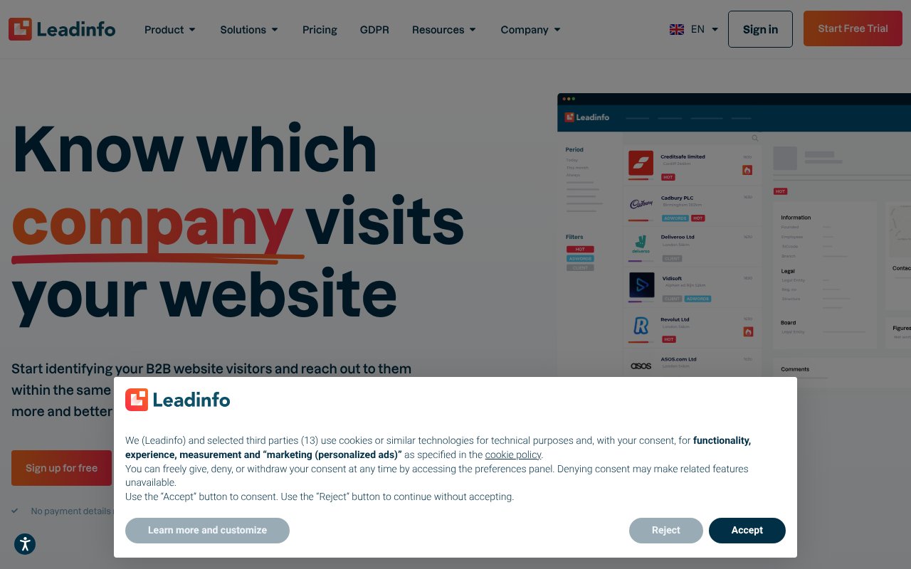 Screenshot of leadinfo.com