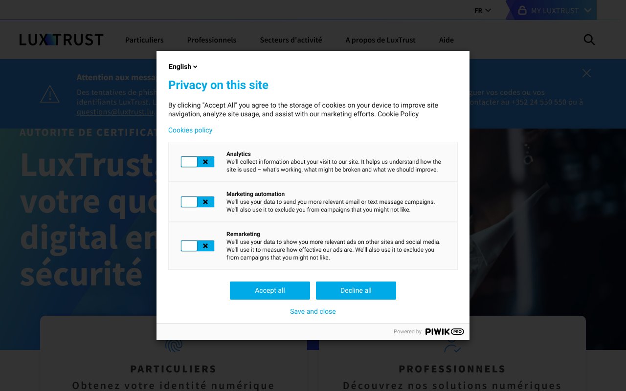 Screenshot of luxtrust.com