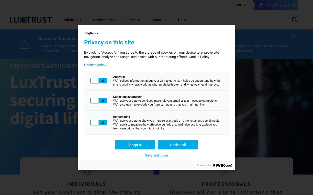 Screenshot of luxtrust.lu