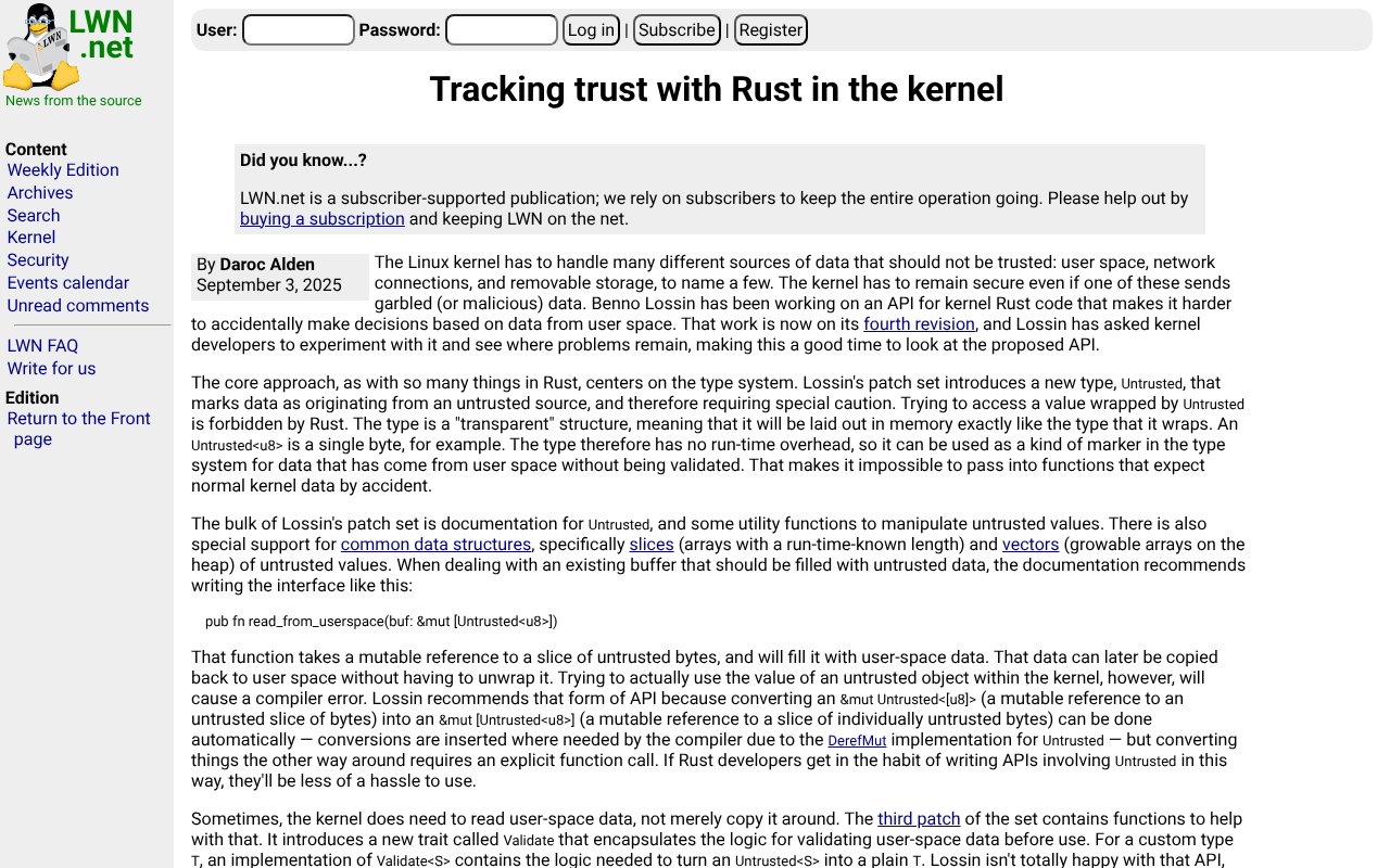 Screenshot of lwn.net