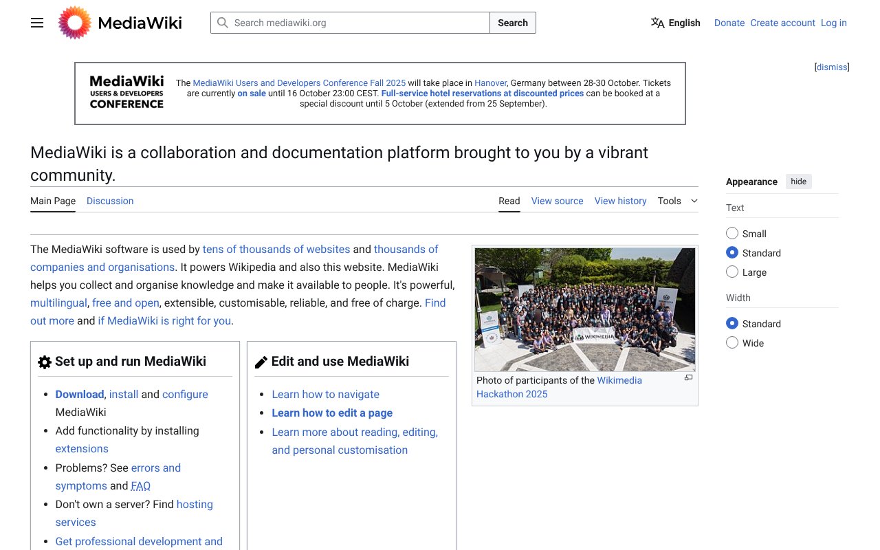 Screenshot of mediawiki.org