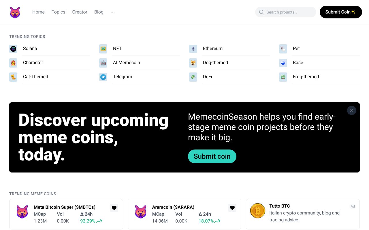 Screenshot of memecoinseason.net