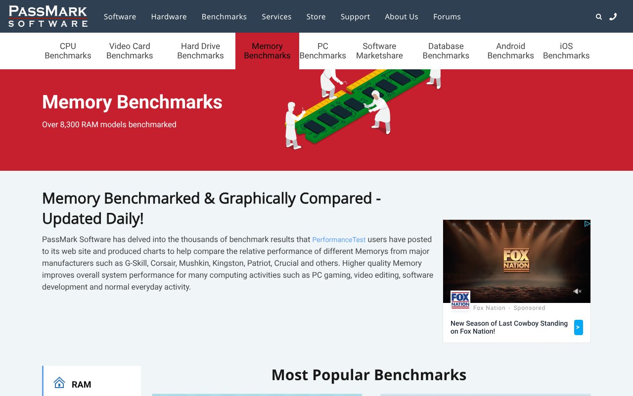 Screenshot of memorybenchmark.net