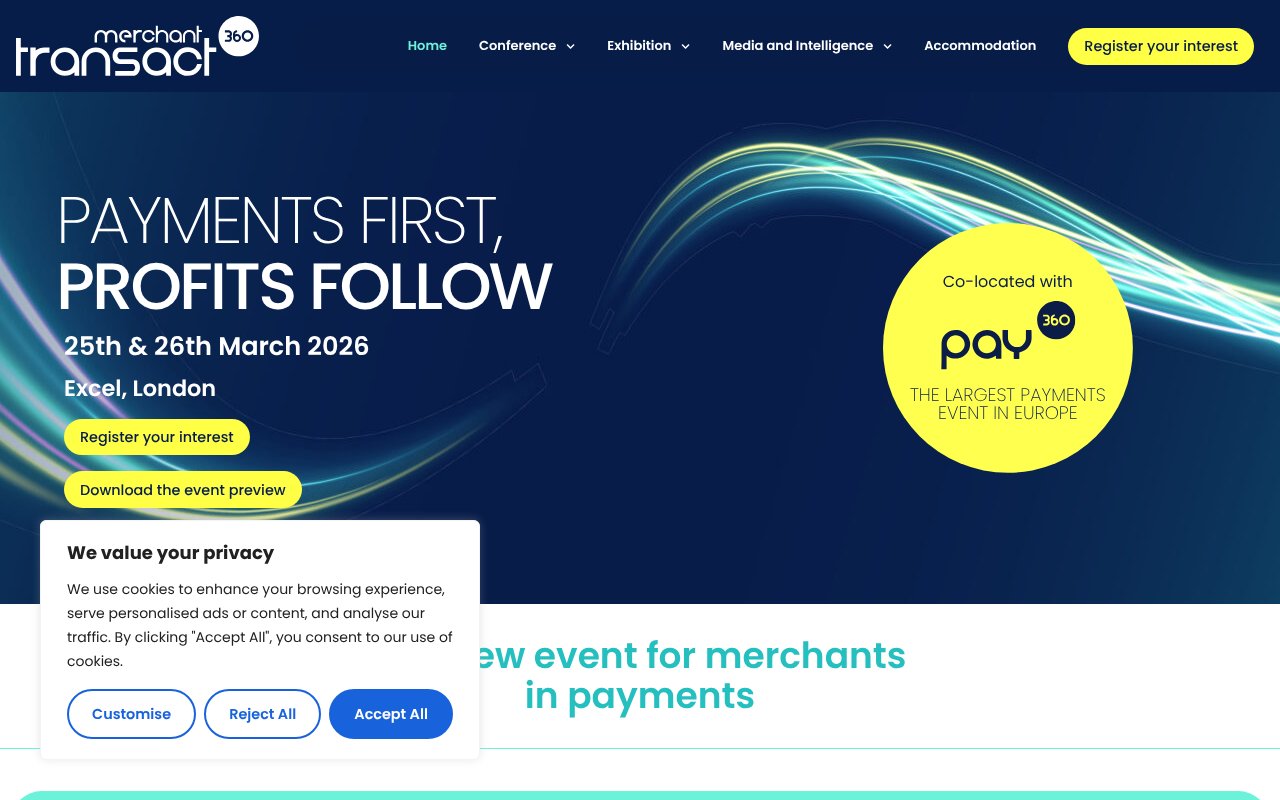 Screenshot of merchant-transact360.com