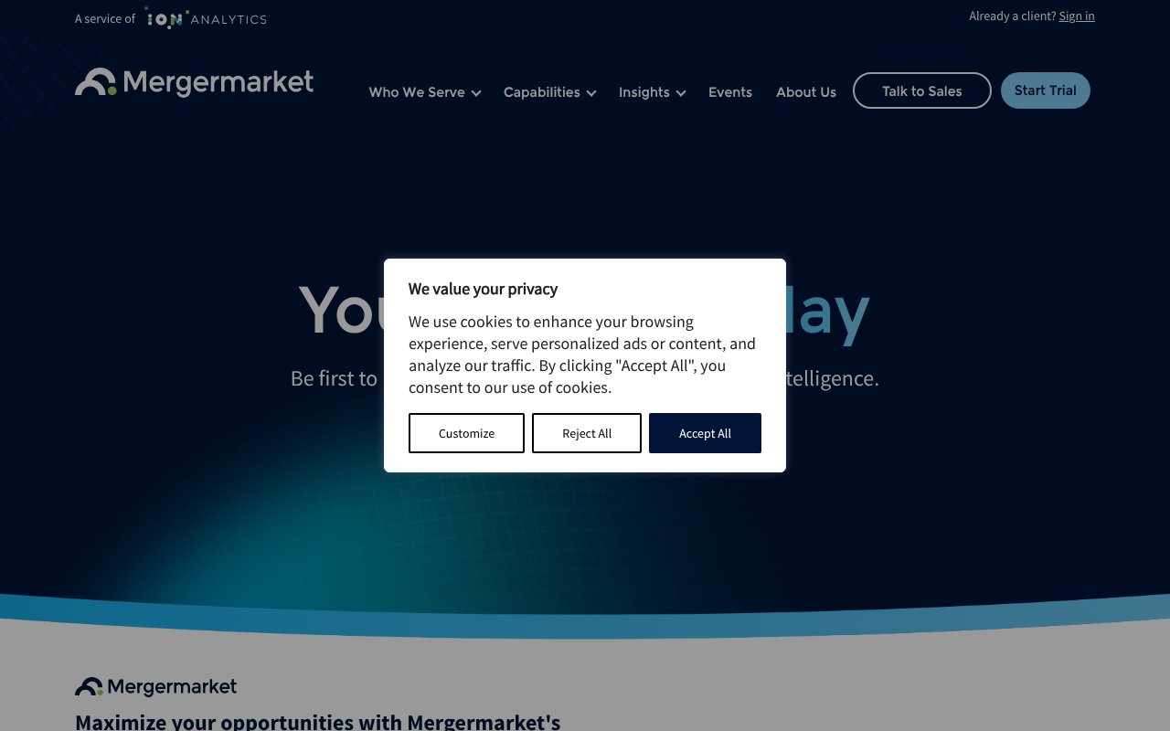 Screenshot of mergermarket.com