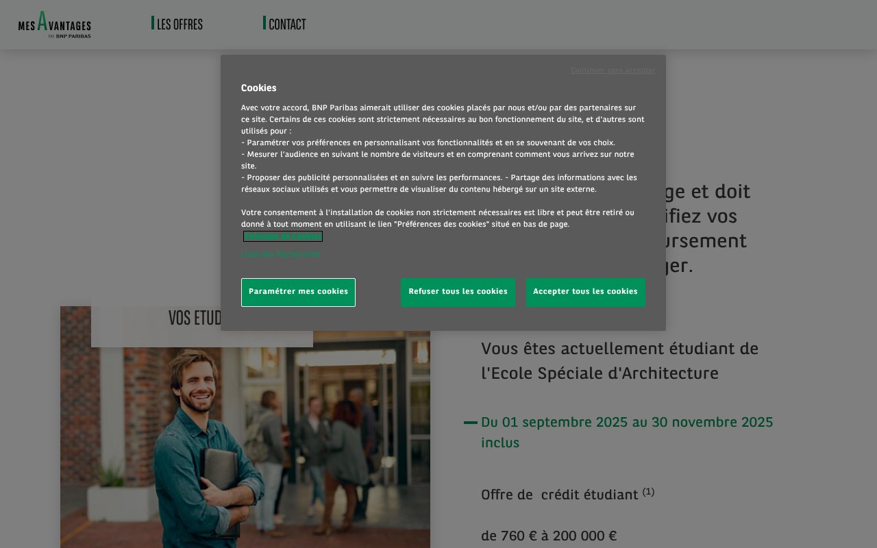 Screenshot of mesavantages.bnpparibas