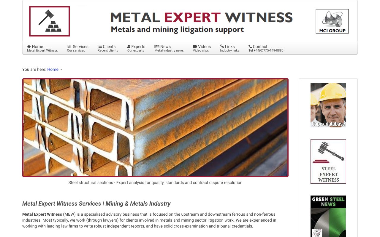 Screenshot of metalexpertwitness.com