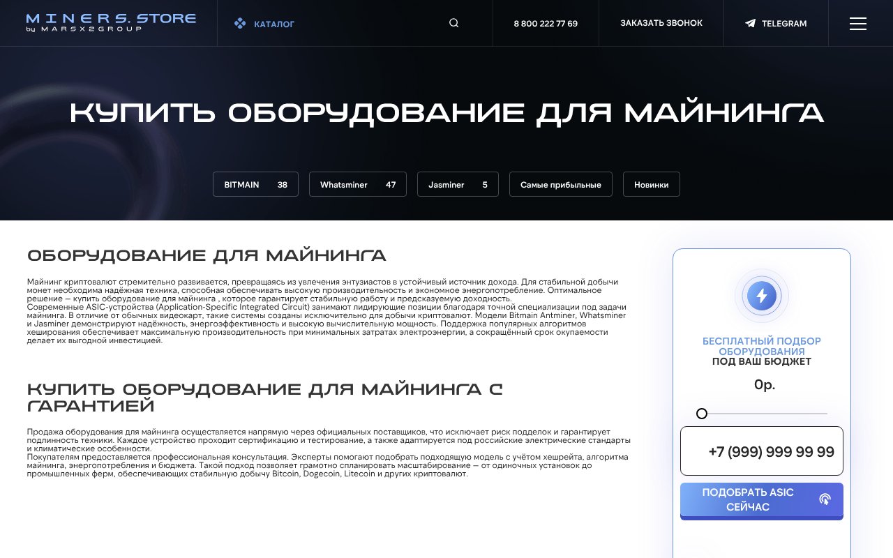 Screenshot of miners-store.ru