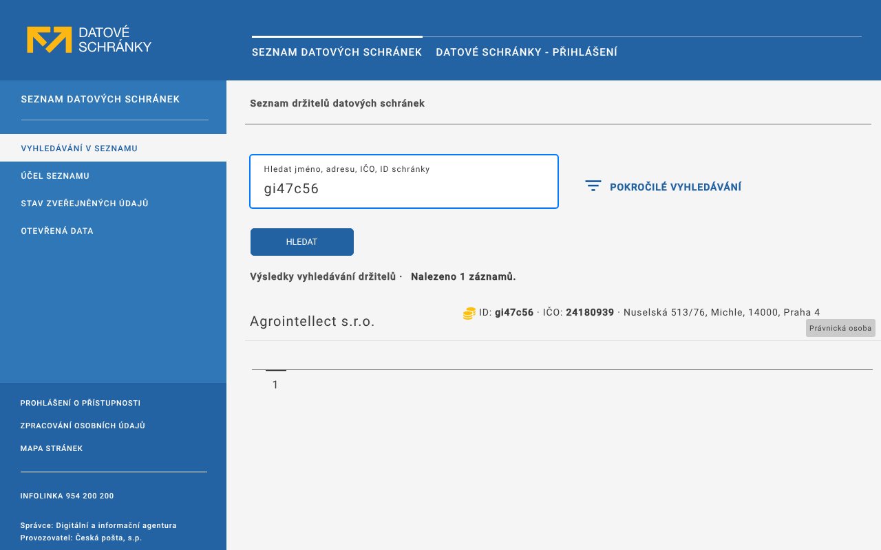 Screenshot of mojedatovaschranka.cz
