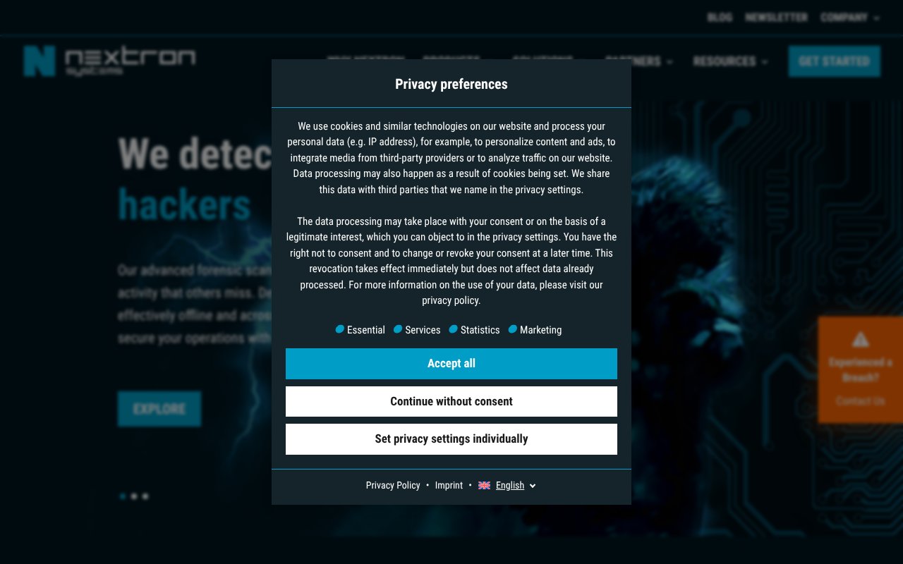 Screenshot of nextron-systems.com