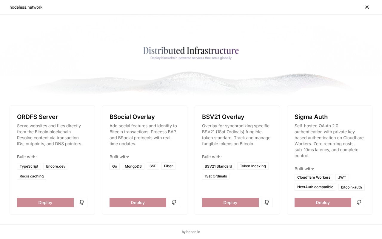 Screenshot of nodeless.network
