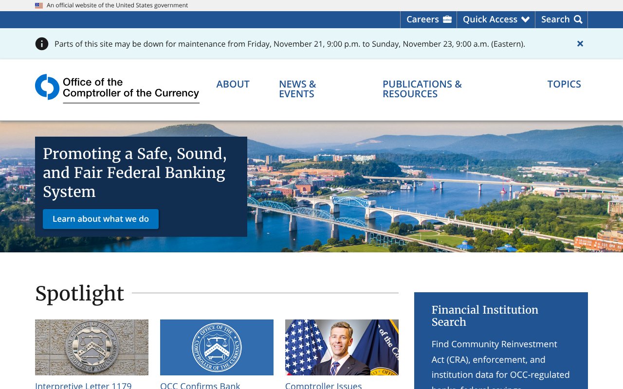 Screenshot of occ.gov